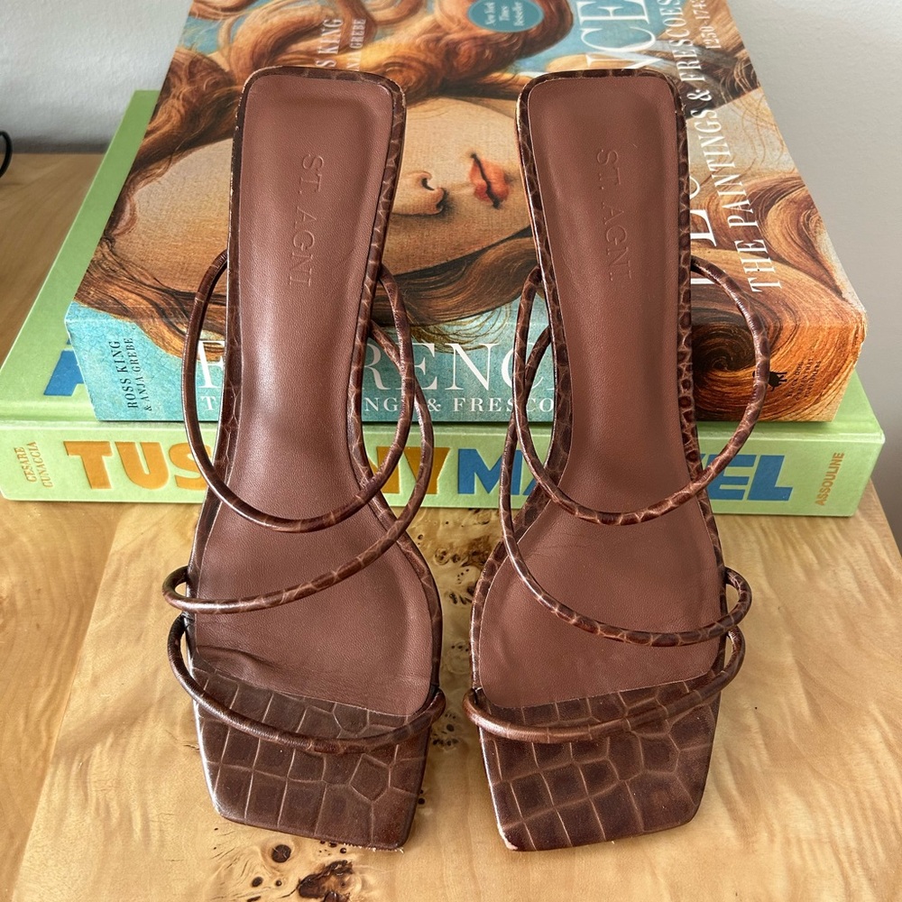 St. Agni Brown Croc-Embossed Heels